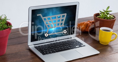 Shopping cart on laptop's screen