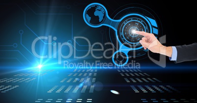 Digital composite image of businessman touching virtual screen