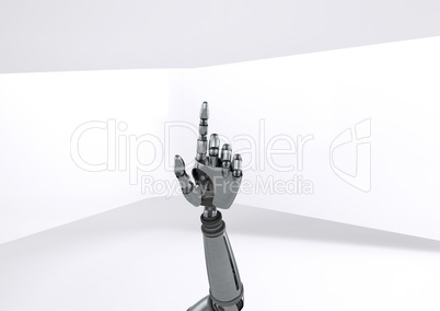 Android Robot hand pointing with bright background