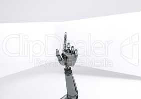 Android Robot hand pointing with bright background