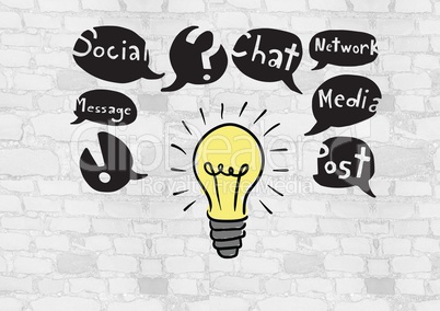 Colourful lightbulb with social media drawings graphics