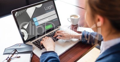 Cropped image of woman using log in page of site on laptop