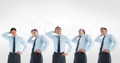 Multiple image of confused businessman against white background