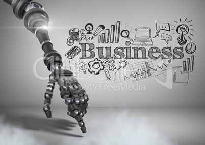 Android hand pointing and Businessman with business graphics drawings