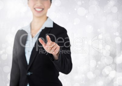 woman touching air with sparkle light background