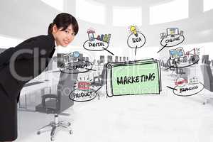 Side view of businesswoman with marketing graphics