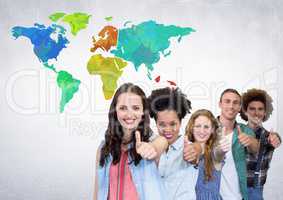 Group of people next to Colorful Map with wall room background