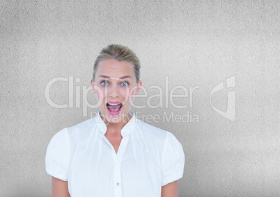 Business woman shouting. Wall background