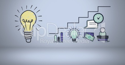 Colourful lightbulb with business graphic drawings