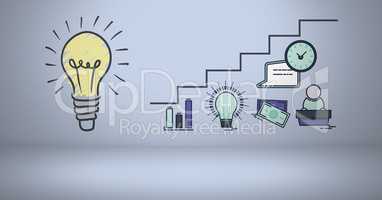 Colourful lightbulb with business graphic drawings