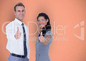 Business people showing thumbs up gesture
