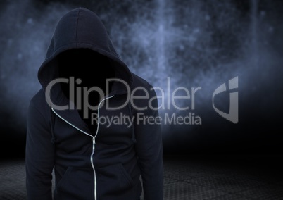 Anonymous criminal against dark background
