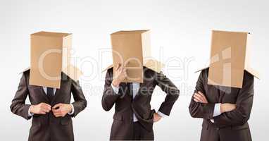 Businessman's head covered with cardboard boxes