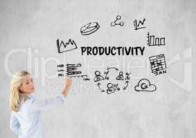 Woman drawing a graphic about productivity
