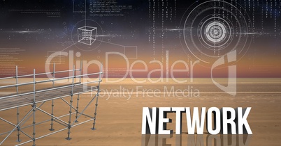 Network Text with 3D Scaffolding and landscape