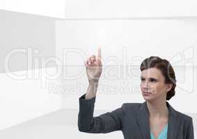 woman pointing with minimal bright background