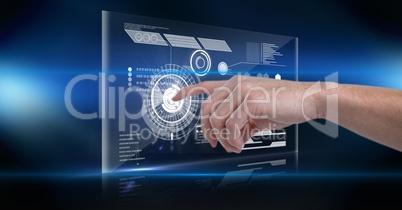 Digital composite image of hand touching virtual screen