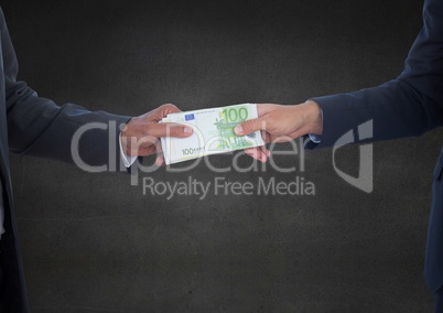 Business money exchange against grey wall