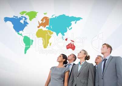 Business people looking at Colorful Map with wall background