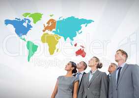 Business people looking at Colorful Map with wall background