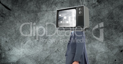 Digital composite image of TV on businessman's head