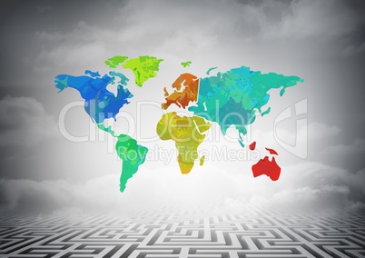 Colorful Map with cloud background