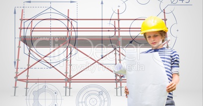 Composite image of kids and work equipment