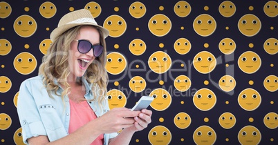 composite image of smiling woman against original background