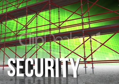 Security Text with 3D Scaffolding and illuminated grid