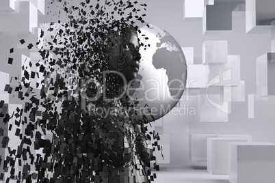 Composite image of digital body against world
