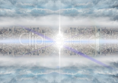 up side down city. mirror effect  and flare in the middle