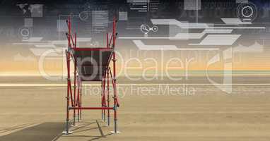 Sky landscape with technology interface and 3D Scaffolding