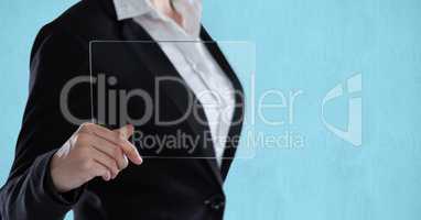 Midsection of businesswoman holding transparent device