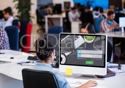 Woman in the office with login screen