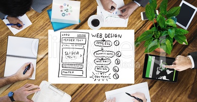 Cropped image of business people working by web design page