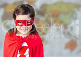 Superhero girl against blurry map