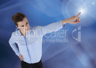 Woman pointing to flare with abstract background