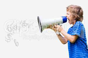 Little boy screaming in megaphone