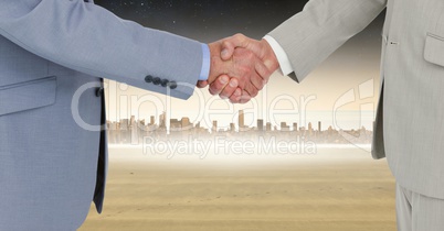 Digital composite image of businessmen shaking hands