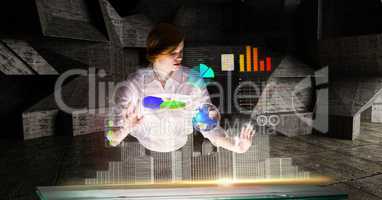 Digital composite image of businesswoman using virtual screen