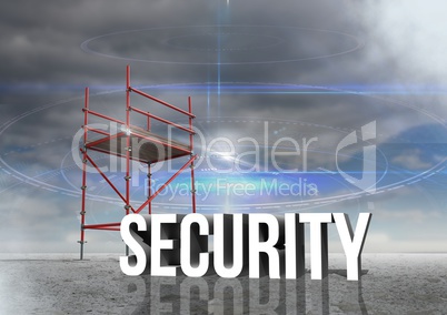 Security Text with 3D Scaffolding and cloudy sky