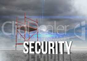 Security Text with 3D Scaffolding and cloudy sky