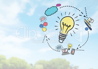 Colourful lightbulb with drawings graphics