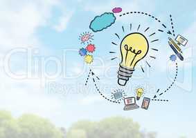 Colourful lightbulb with drawings graphics