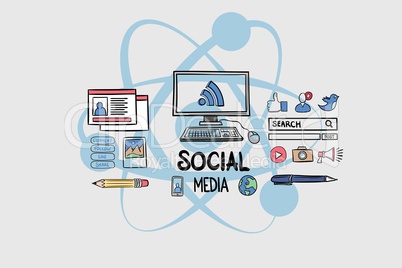 Digital composite image of social media text with technology graphics