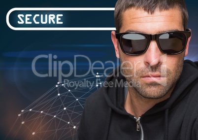 Secure text with cool man in sunglasses
