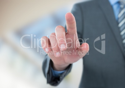 Midsection of businessman touching screen Midsection of businessman touching screen