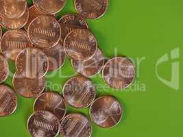 One Cent Dollar coins, United States with copy space