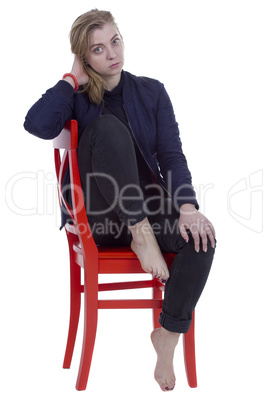 Girls on the red chair