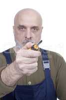Bearded man with a screwdriver